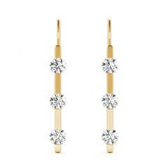 2.50MM Round Cut 3 Stone Style Pressure Setting Dangle Earrings For_Women