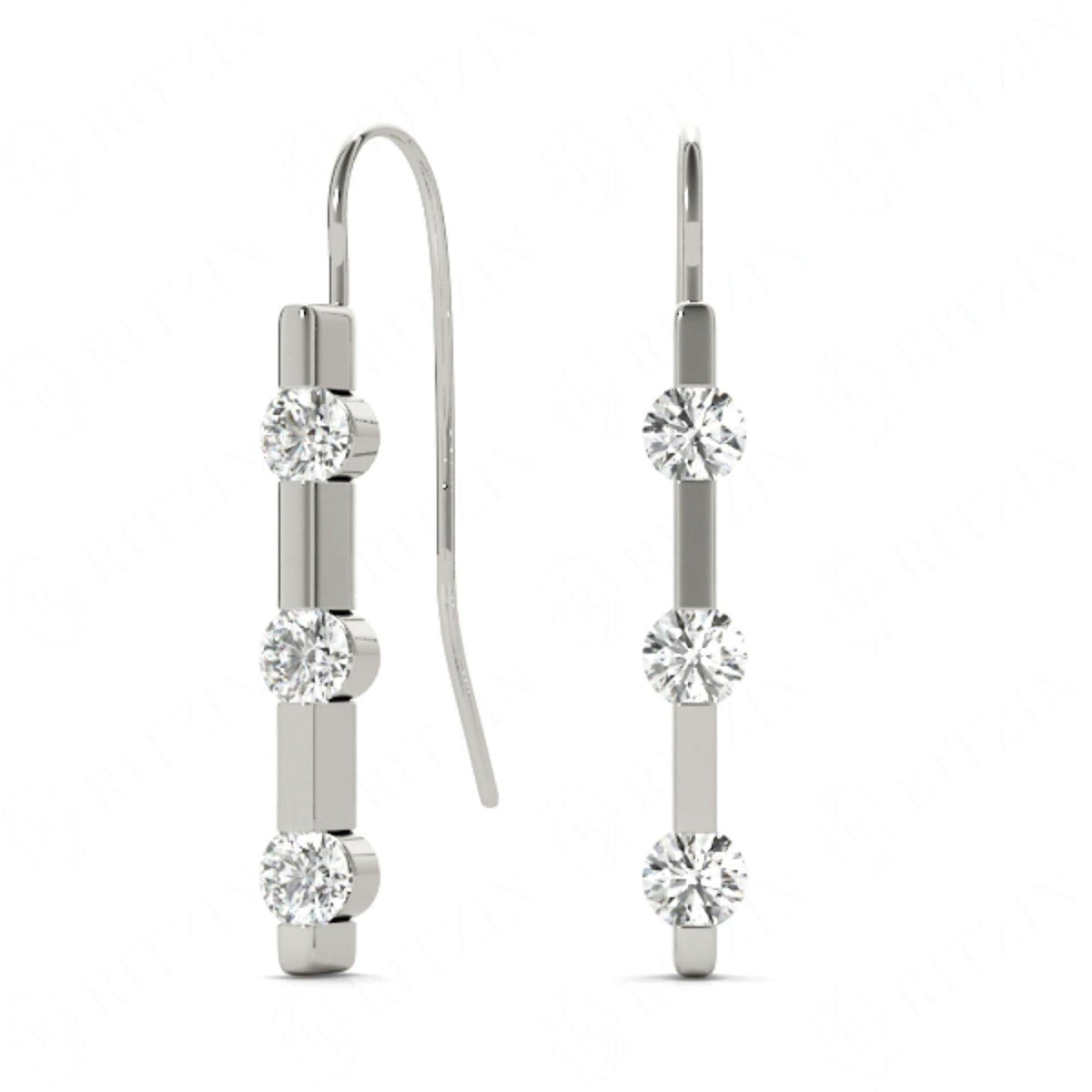2.50MM Round Cut 3 Stone Style Pressure Setting Dangle Earrings For_Women