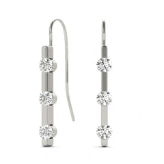2.50MM Round Cut 3 Stone Style Pressure Setting Dangle Earrings For_Women
