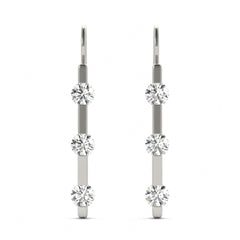 2.50MM Round Cut 3 Stone Style Pressure Setting Dangle Earrings For_Women