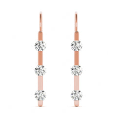2.50MM Round Cut 3 Stone Style Pressure Setting Dangle Earrings For_Women
