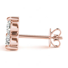 3.50MM Round Cut 3 Stone Prong Setting Stud Earrings For Women