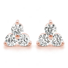 3.50MM Round Cut 3 Stone Prong Setting Stud Earrings For Women