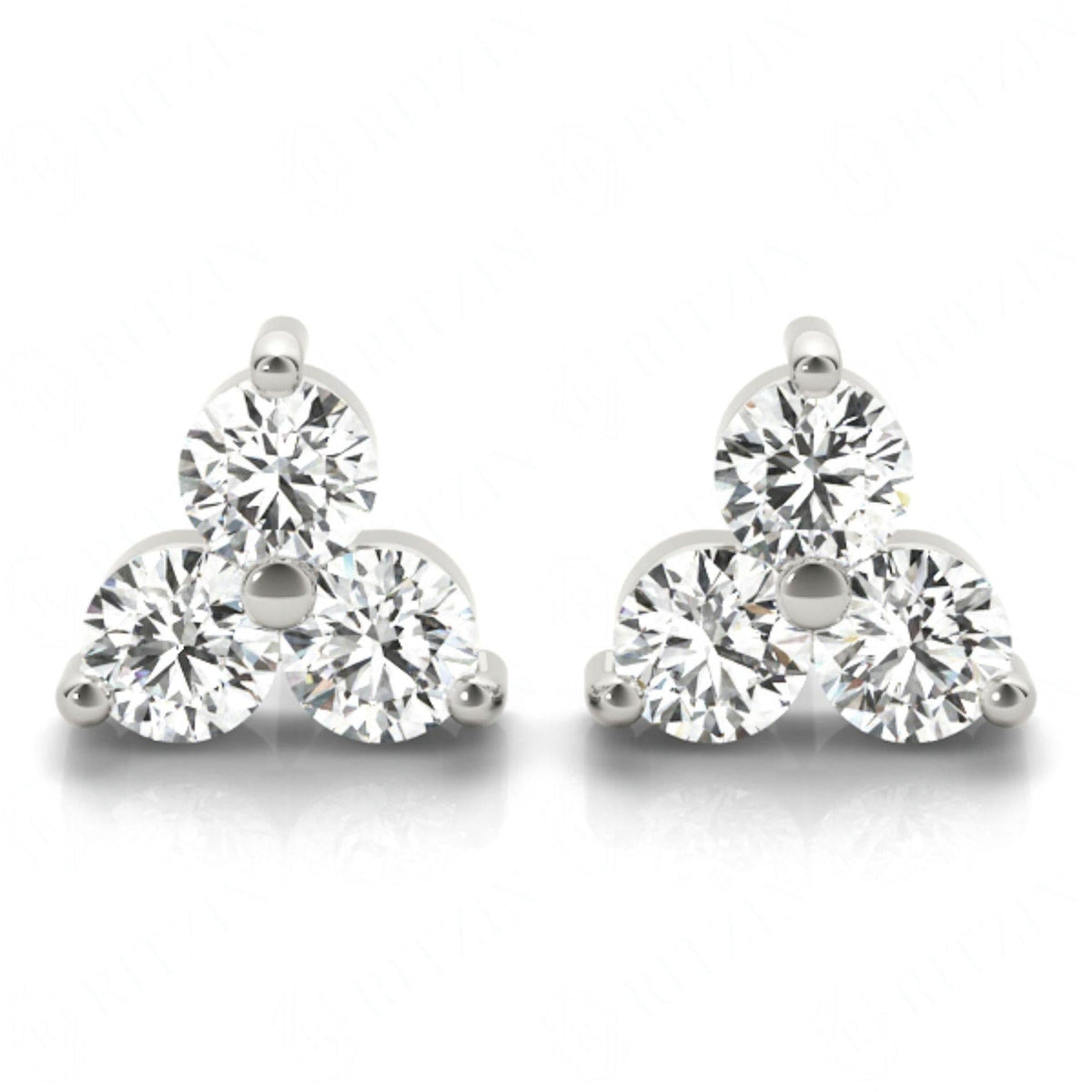 3.50MM Round Cut 3 Stone Prong Setting Stud Earrings For Women