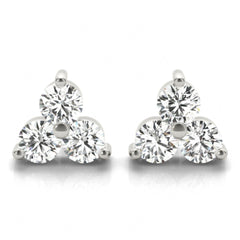 3.50MM Round Cut 3 Stone Prong Setting Stud Earrings For Women