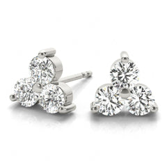 3.50MM Round Cut 3 Stone Prong Setting Stud Earrings For Women