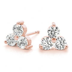 3.50MM Round Cut 3 Stone Prong Setting Stud Earrings For Women