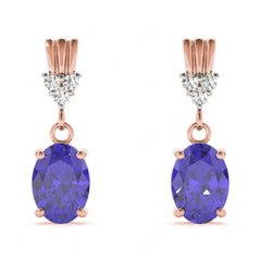 Blue Oval Cut And Round Diamond Drop Dangle Earring For Her/Women