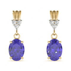 Blue Oval Cut And Round Diamond Drop Dangle Earring For Her/Women