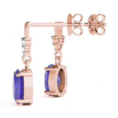 Blue Oval Cut And Round Diamond Drop Dangle Earring For Her/Women