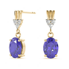 Blue Oval Cut And Round Diamond Drop Dangle Earring For Her/Women