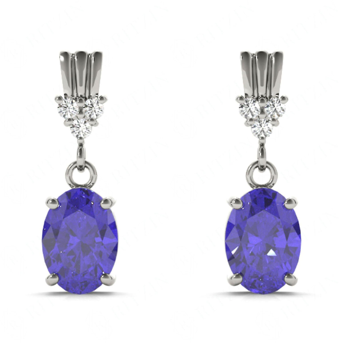 Blue Oval Cut And Round Diamond Drop Dangle Earring For Her/Women