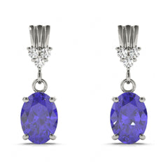 Blue Oval Cut And Round Diamond Drop Dangle Earring For Her/Women