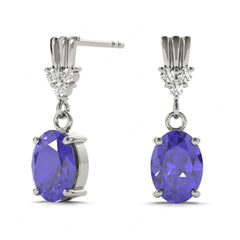 Blue Oval Cut And Round Diamond Drop Dangle Earring For Her/Women