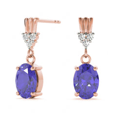 Blue Oval Cut And Round Diamond Drop Dangle Earring For Her/Women