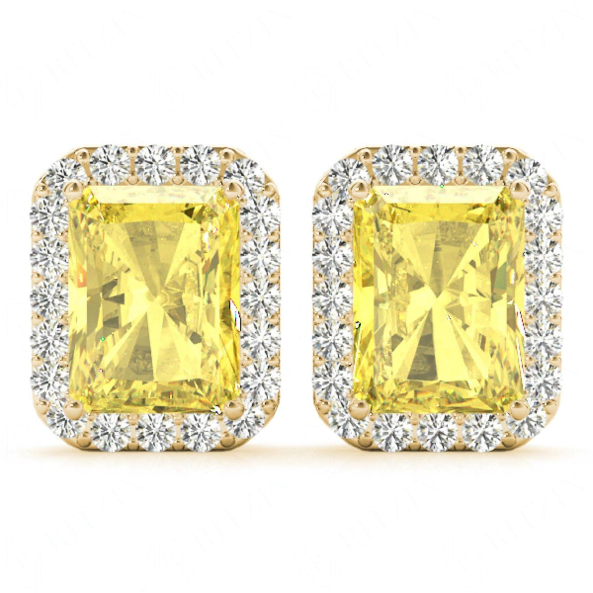 5.00MM Yellow Radiant Cut Halo Style Stud Earrings For Her/Women