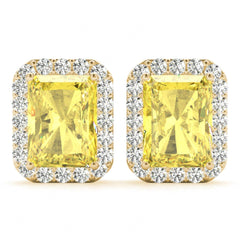 5.00MM Yellow Radiant Cut Halo Style Stud Earrings For Her/Women