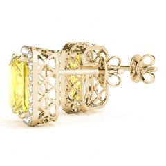 5.00MM Yellow Radiant Cut Halo Style Stud Earrings For Her/Women