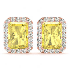 5.00MM Yellow Radiant Cut Halo Style Stud Earrings For Her/Women