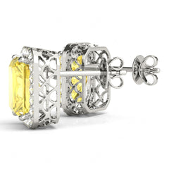 5.00MM Yellow Radiant Cut Halo Style Stud Earrings For Her/Women