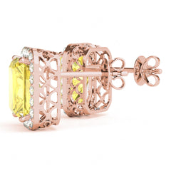 5.00MM Yellow Radiant Cut Halo Style Stud Earrings For Her/Women