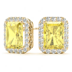 5.00MM Yellow Radiant Cut Halo Style Stud Earrings For Her/Women
