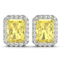 5.00MM Yellow Radiant Cut Halo Style Stud Earrings For Her/Women