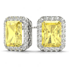 5.00MM Yellow Radiant Cut Halo Style Stud Earrings For Her/Women