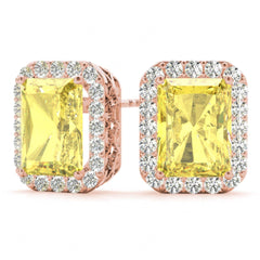 5.00MM Yellow Radiant Cut Halo Style Stud Earrings For Her/Women