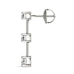 3 MM Round Cut 3 Stone Style Earrings._