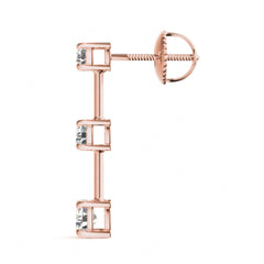 3 MM Round Cut 3 Stone Style Earrings._