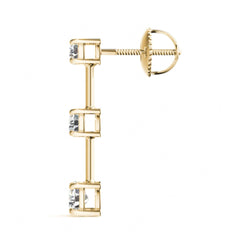 3 MM Round Cut 3 Stone Style Earrings._