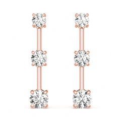 3 MM Round Cut 3 Stone Style Earrings._
