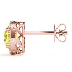 6.50MM Yellow Round Cut Halo Style Stud Earrings For_Women