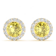 6.50MM Yellow Round Cut Halo Style Stud Earrings For_Women
