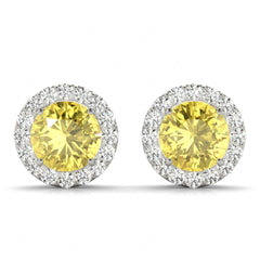 6.50MM Yellow Round Cut Halo Style Stud Earrings For_Women