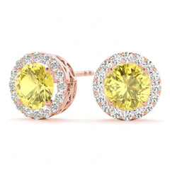 6.50MM Yellow Round Cut Halo Style Stud Earrings For_Women
