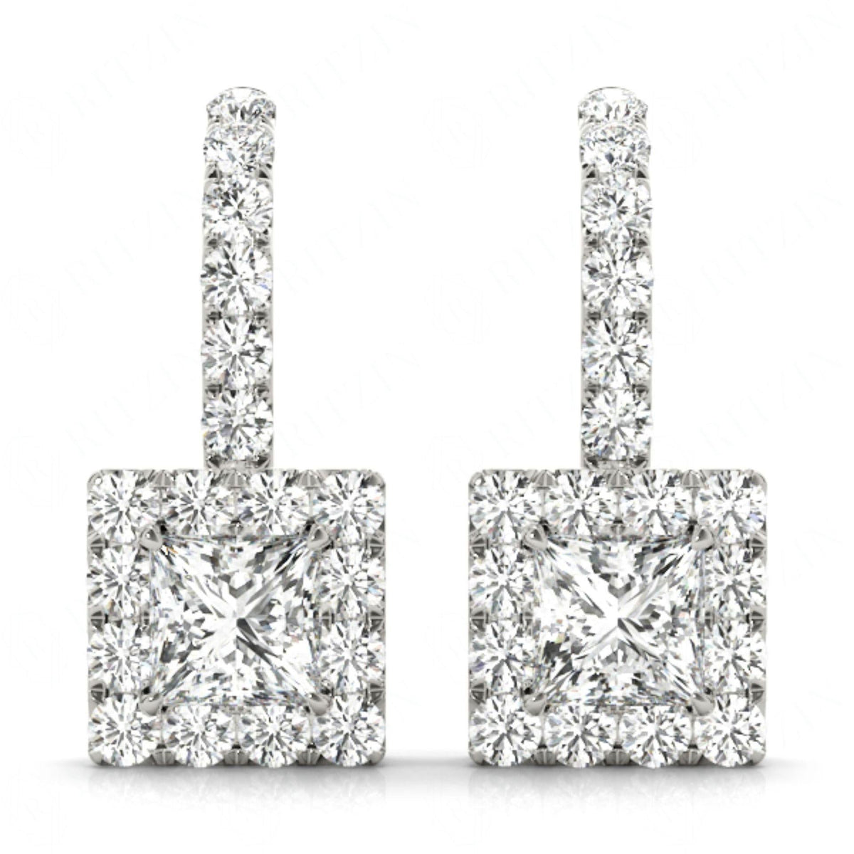 4.00 MM princess Cut Halo Style Dangle Earrings For Women