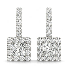 4.00 MM princess Cut Halo Style Dangle Earrings For Women