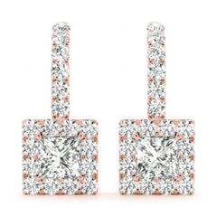 4.00 MM princess Cut Halo Style Dangle Earrings For Women