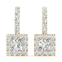 4.00 MM princess Cut Halo Style Dangle Earrings For Women