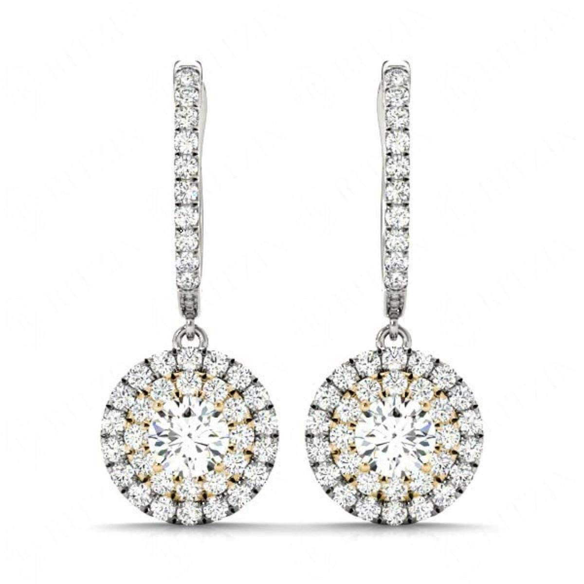 Round_Cut Double Halo Dangle Hoop Earrings For Women