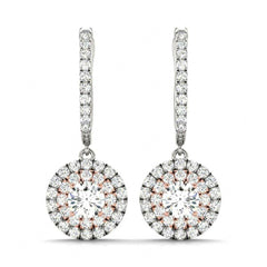 Round_Cut Double Halo Dangle Hoop Earrings For Women