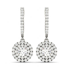 Round_Cut Double Halo Dangle Hoop Earrings For Women