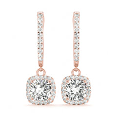 Cushion Cut Halo Dangle Hoop Earrings For Women