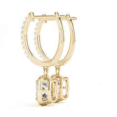 Cushion Cut Halo Dangle Hoop Earrings For Women