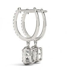 Oval Cut Halo Dangle Hoop Earrings For Women