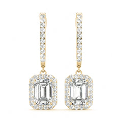 Emerald Cut Halo Dangle Hoop Earrings For Women