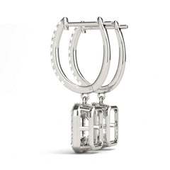 Emerald Cut Halo Dangle Hoop Earrings For Women