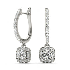 4.00MM Round Cut Halo Style Dangle Hoop Earrings For Her